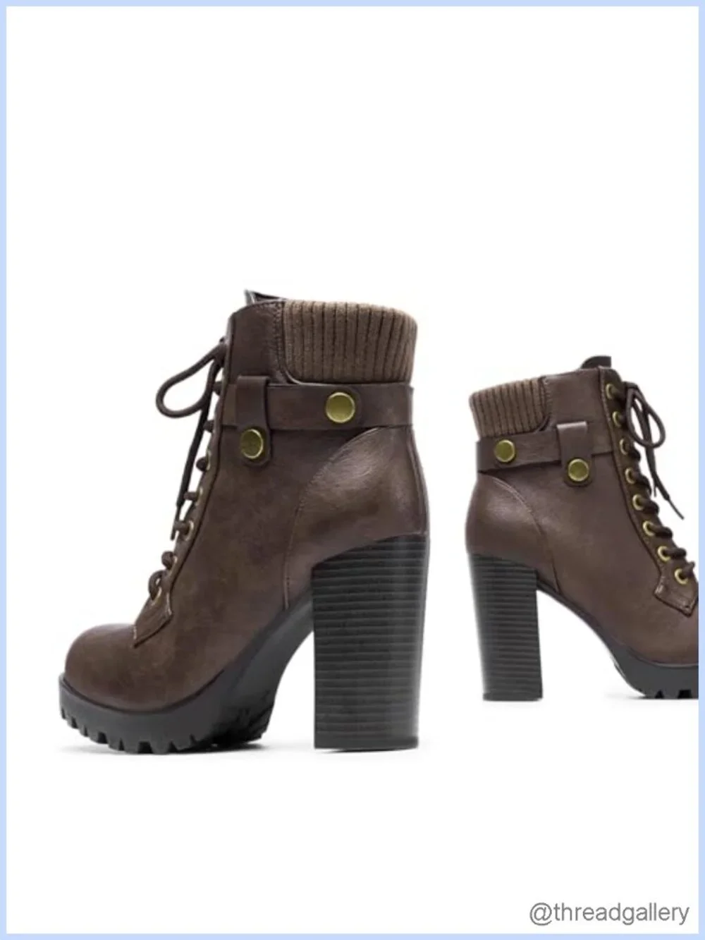 Lace Up Combat Ankle Boots Chunky Heel Fashion Booties Faux Leather Side Zipper